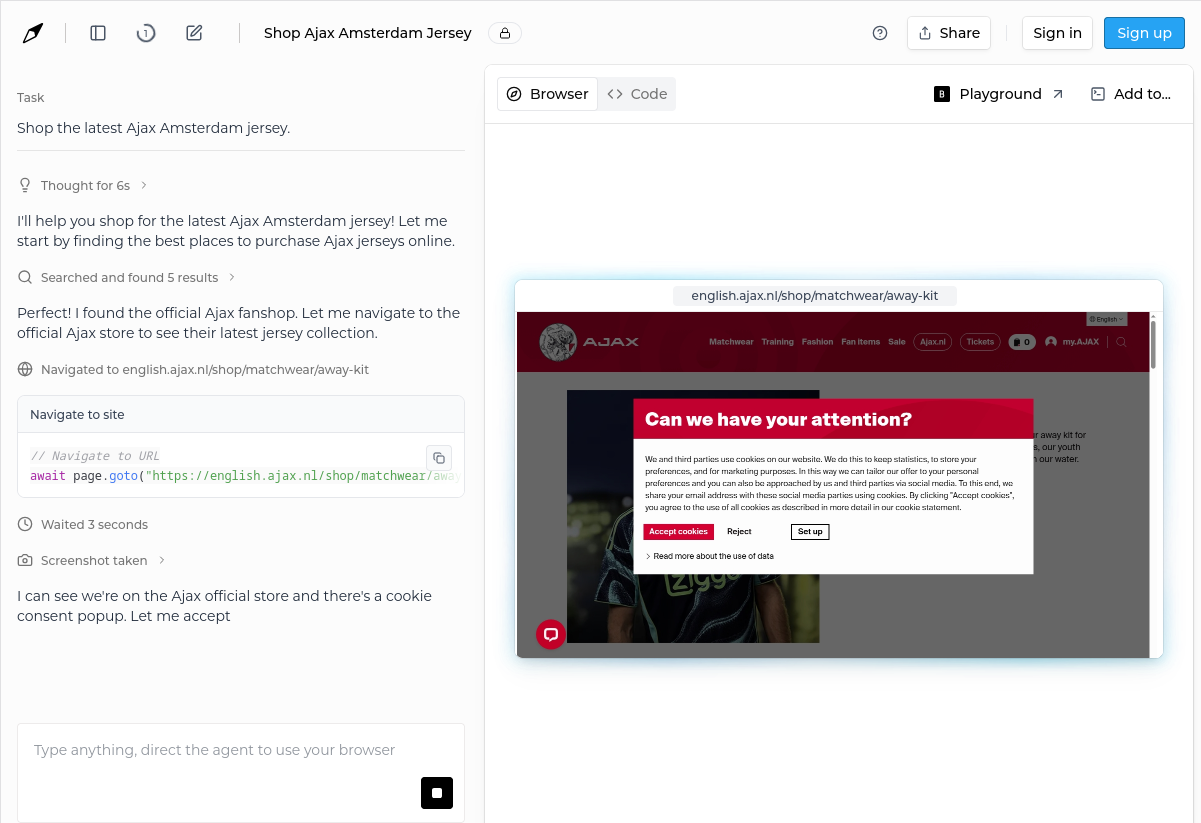 Screenshot of a generalist web agent UI (Director)