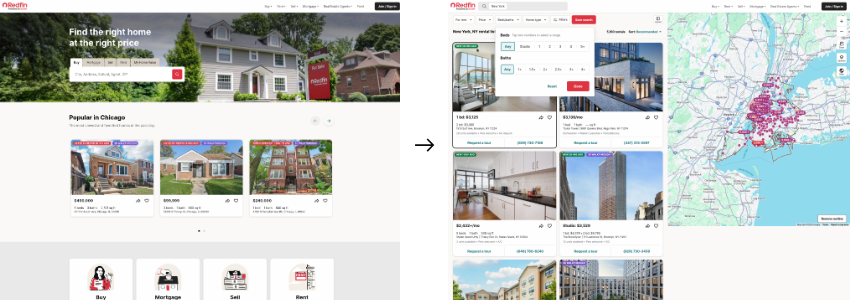 Example of separated UI states in a rental home search application