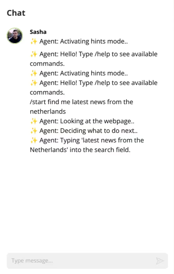 Using the built-in chat to control the flow