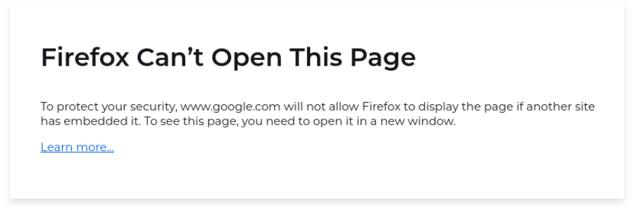 Example of a blocked embed in Mozilla Firefox