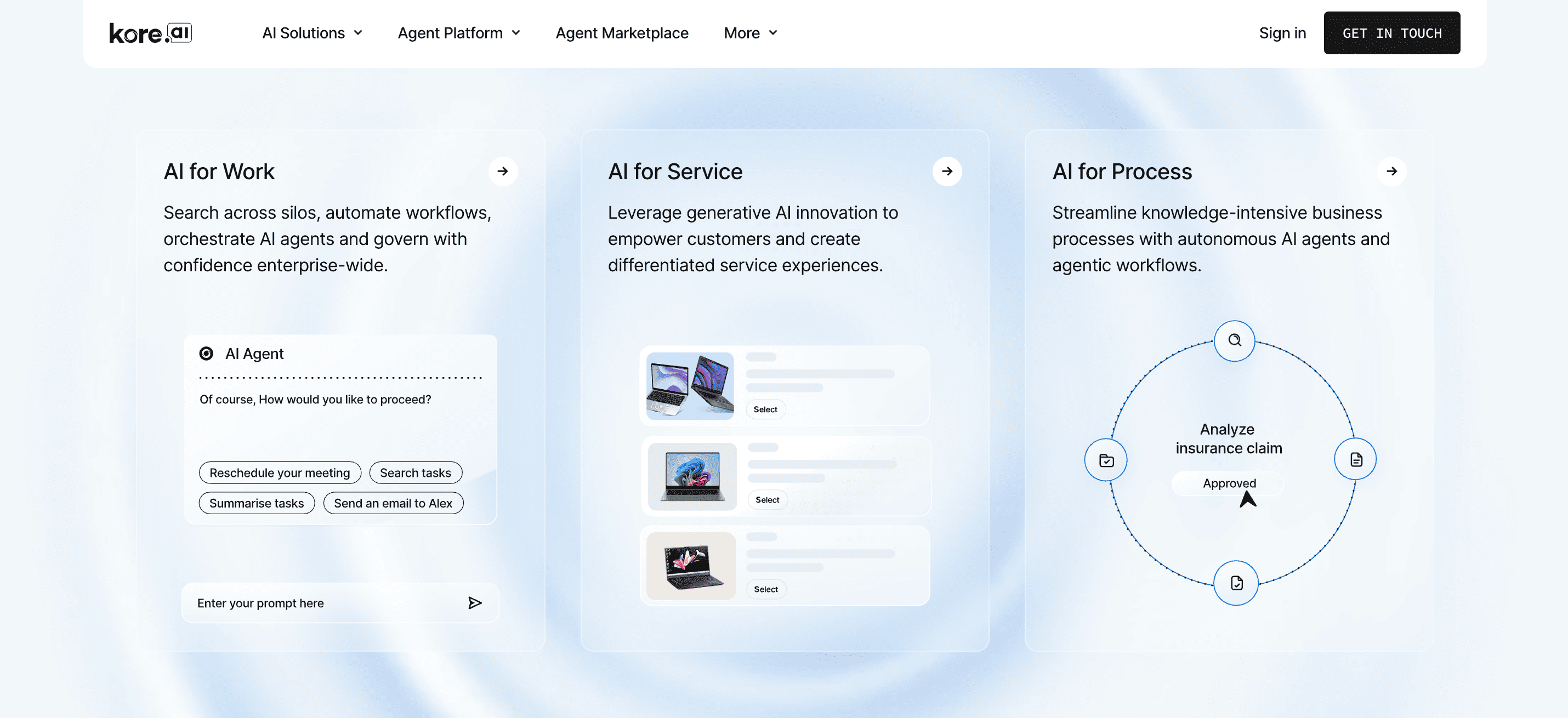 Kore.ai platform landing page