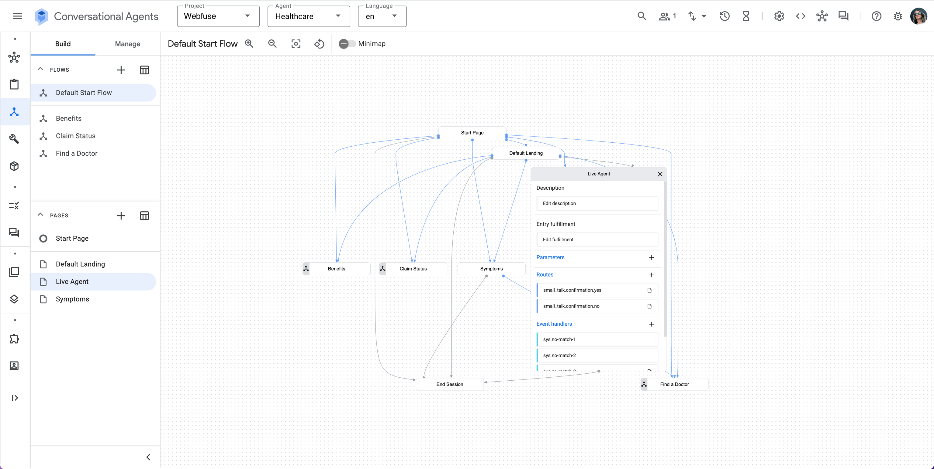 Google Dialogflow screenshot