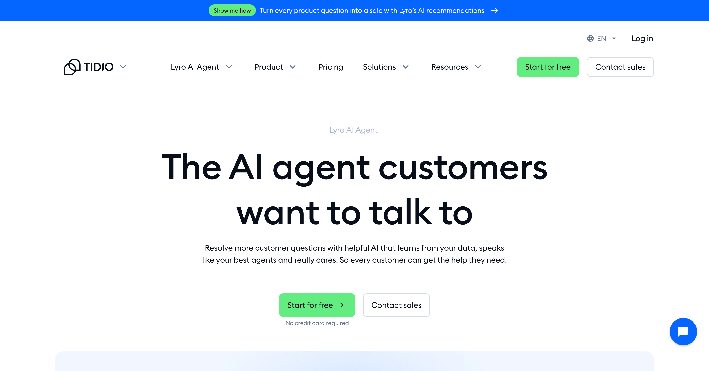 Tidio AI chatbot widget on a website, automating support and sales conversations for a small business