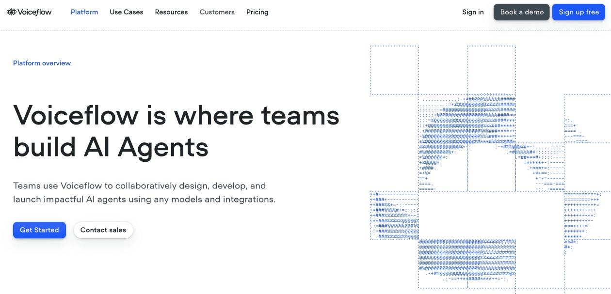 Voiceflow landing page showcasing their collaborative conversation design platform