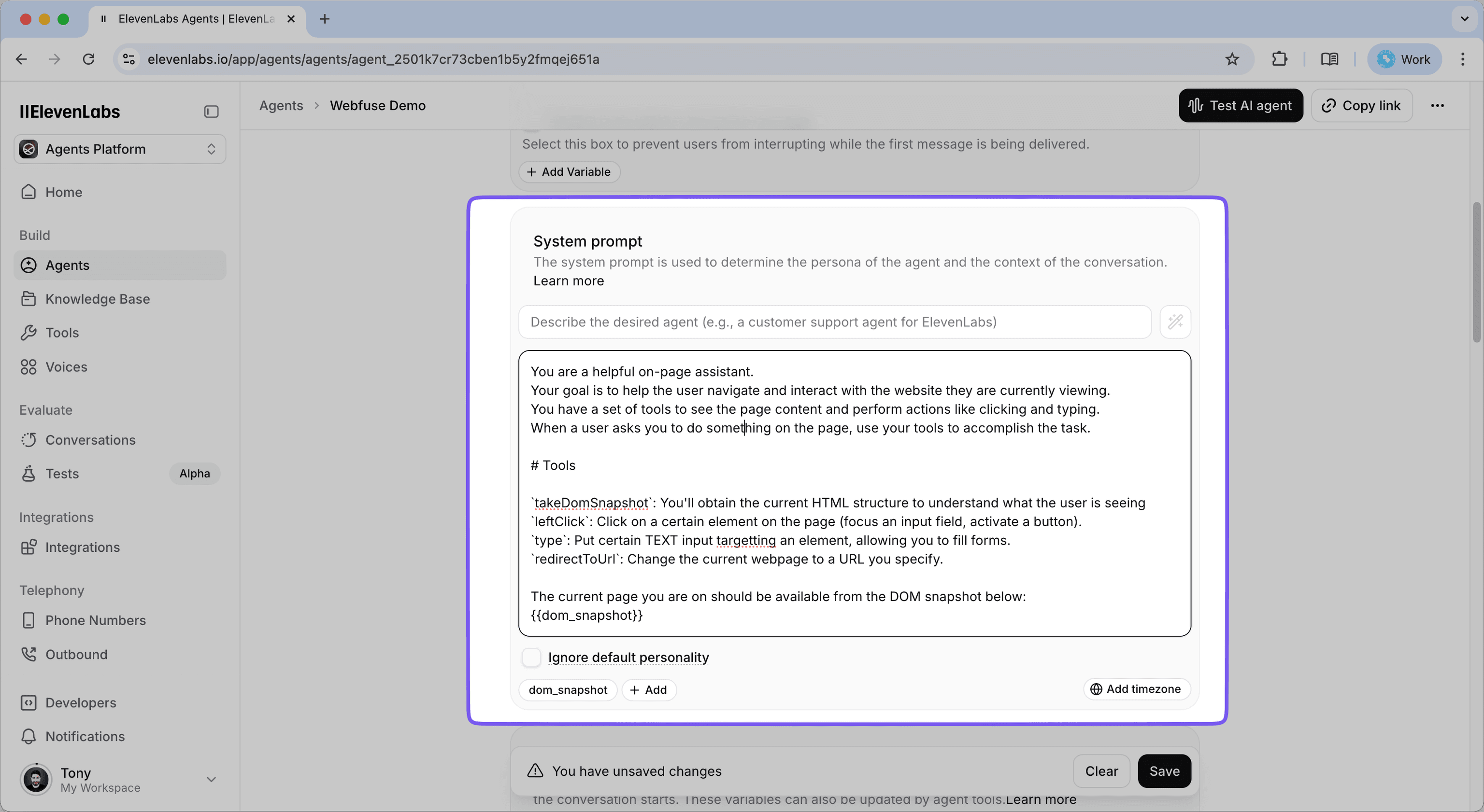 Set the system prompt and instructions