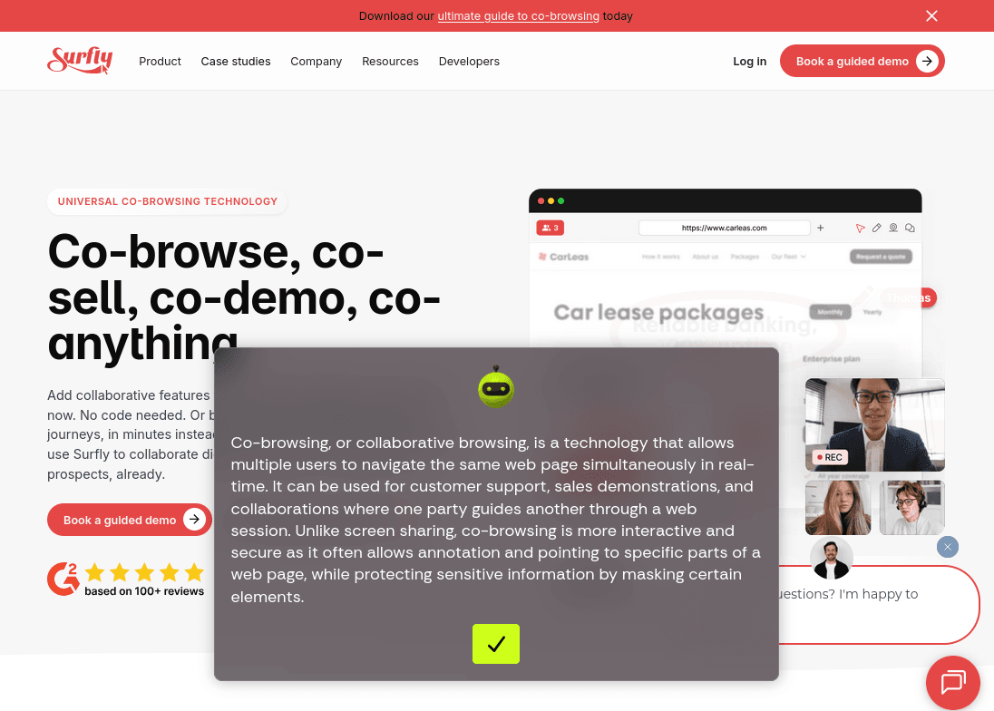 Our agent UI that augments the underlying web page's content