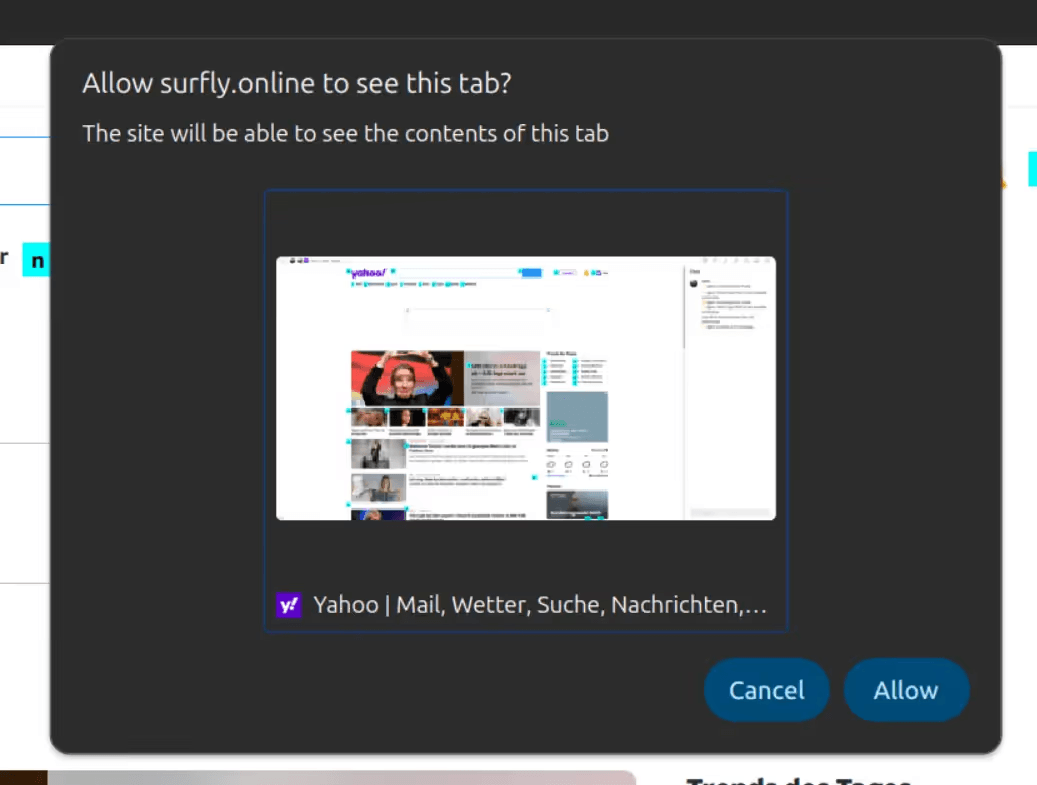 Permissions pop-up